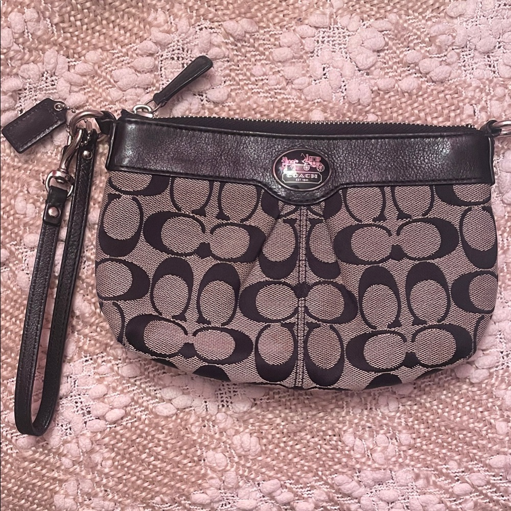 Coach Black and Brown Signature Wristlet